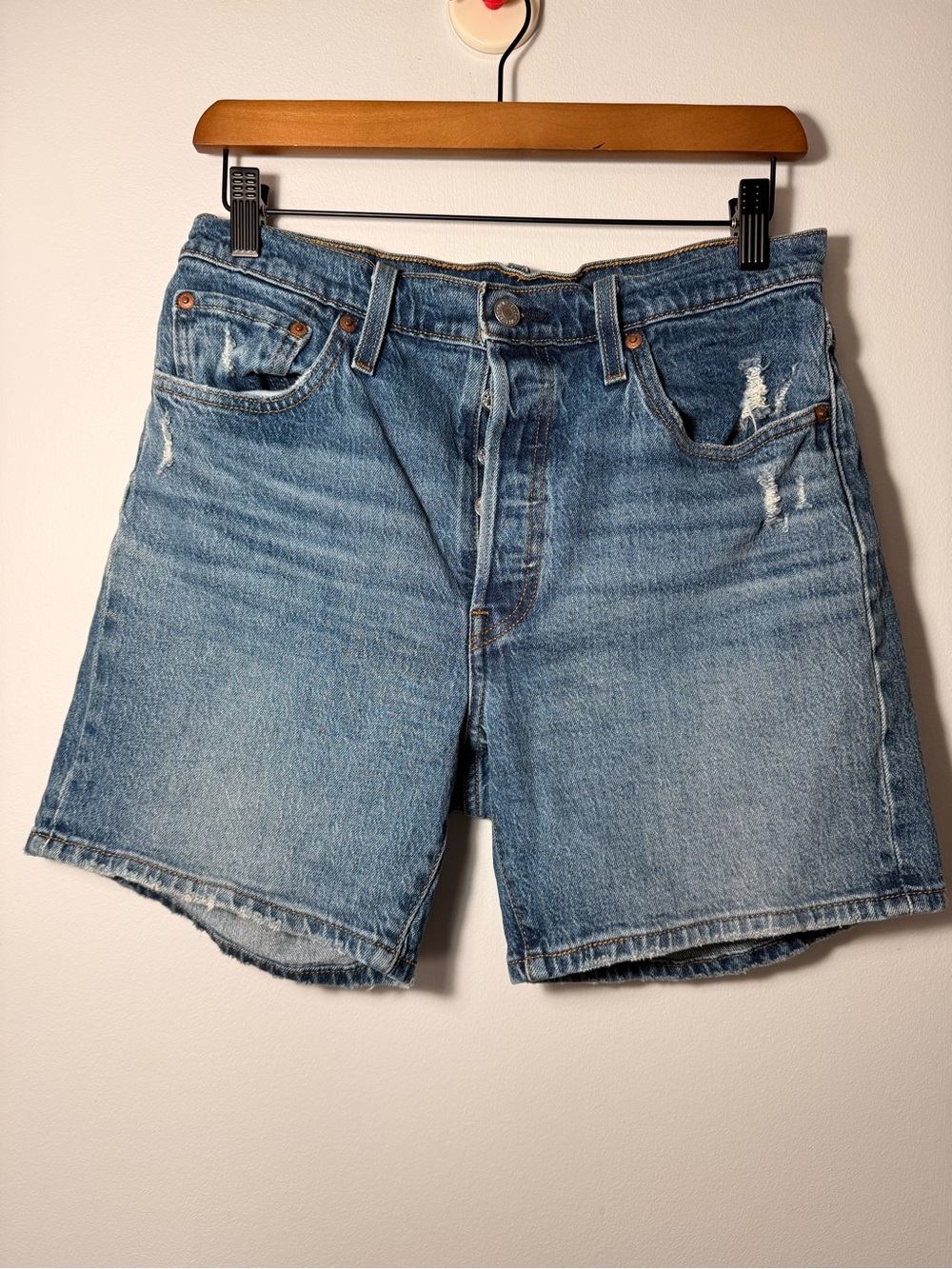 Levi's Light Blue Distressed Denim Shorts